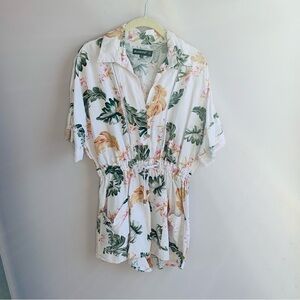 Blank NYC Romper Playsuit Tropical Floral Print on White Fun Summer Boho Medium